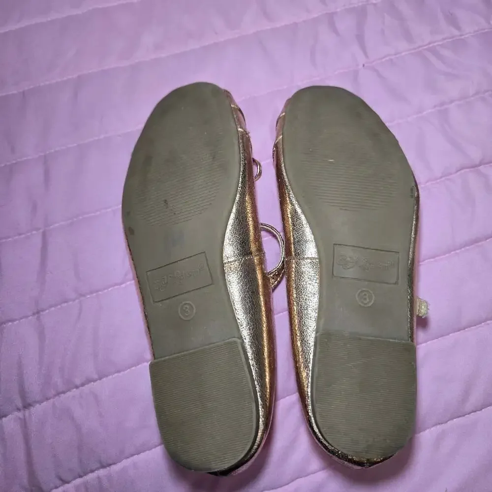 Self Esteem Girls Metallic Rose Gold Bow Mary Jane Ballet Flats Size 3